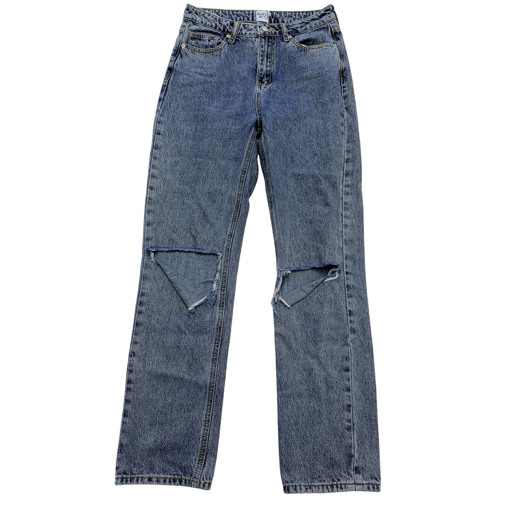 Princess Polly Jeans Womens 6 Blue High Rise Mom Relaxed Distressed Denim 31x31